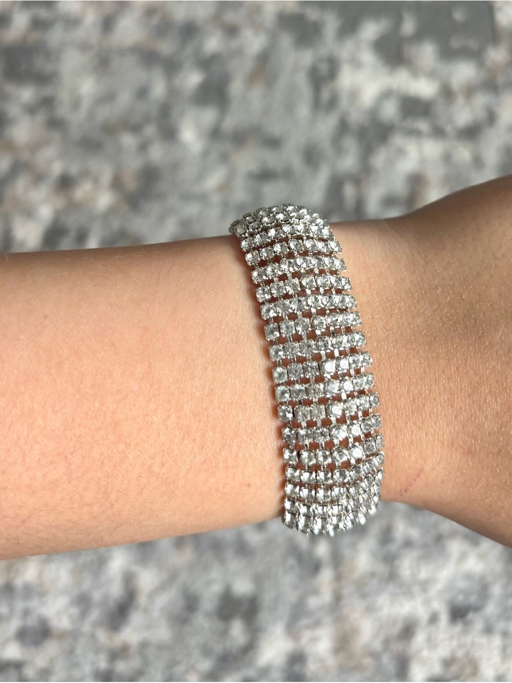 Vintage Silver Crystal Bracelet - Glittering Tennis Style